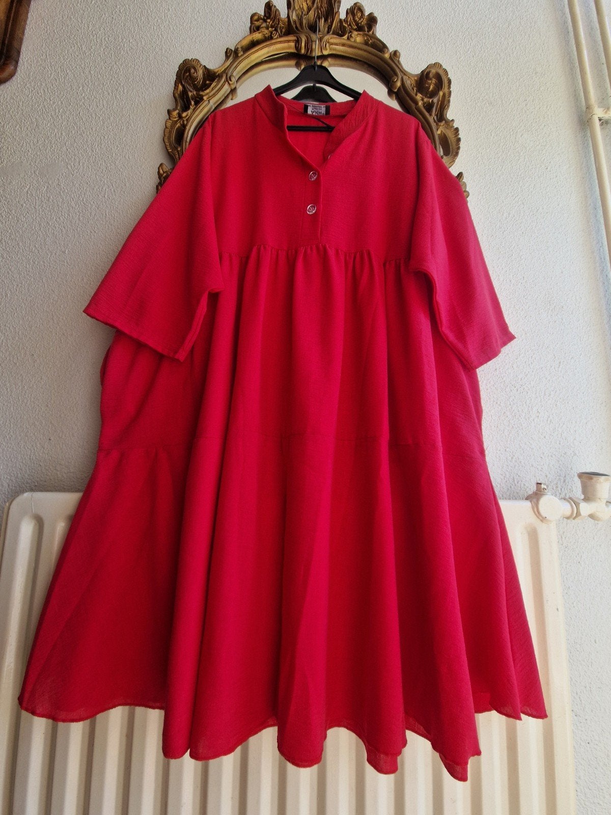AKH Fashion rood lin katoen wijde a lijn jurk met zakken, Kleding | Dames, Jurk, Ophalen of Verzenden, Zo goed als nieuw, AKH Fashion