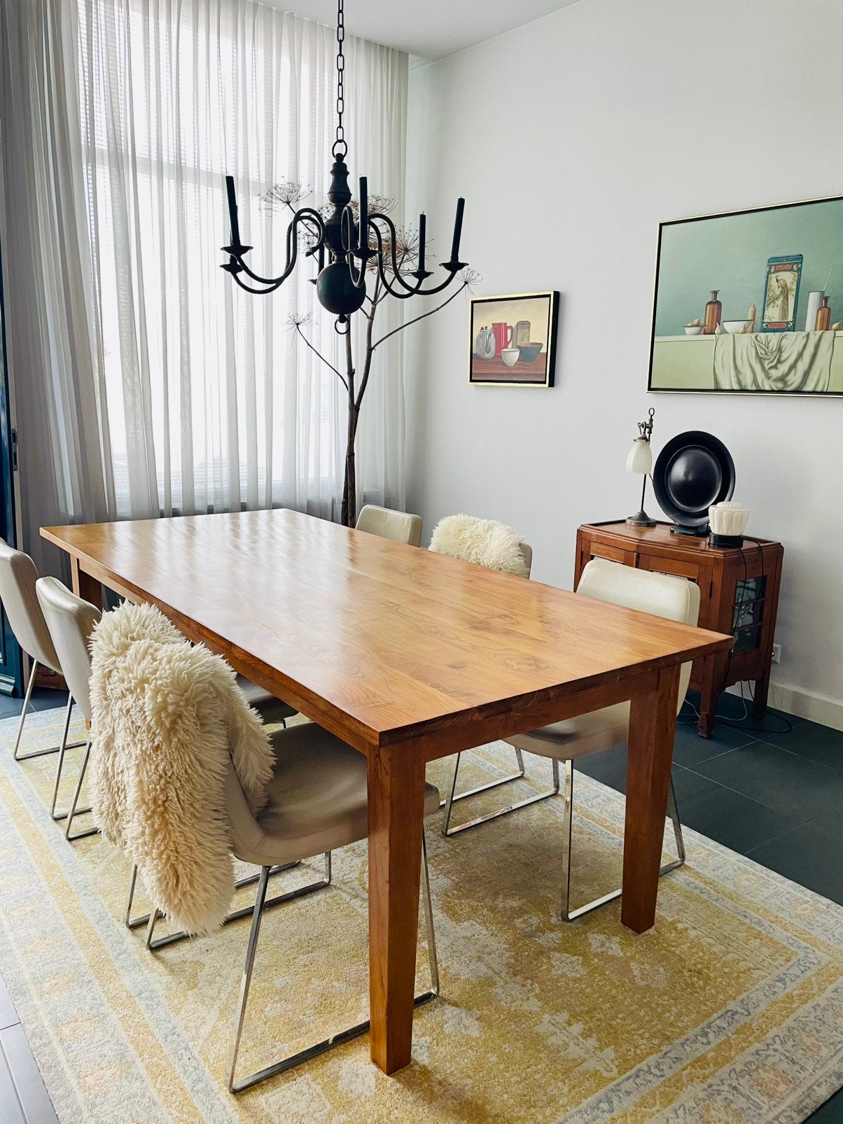 Massief eiken eettafel 220 cm | Amsterdams maatwerk, Ophalen, 100 tot 150 cm, 200 cm of meer, Zo goed als nieuw