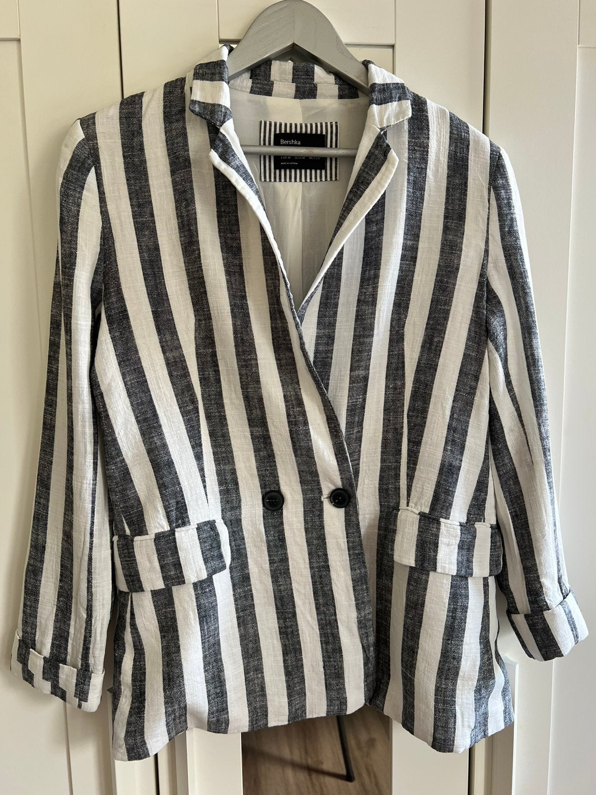 Bershka linnen colbert grijs/wit maat M, Maat 38/40 (M), Ophalen of Verzenden, Zo goed als nieuw, Jasje
