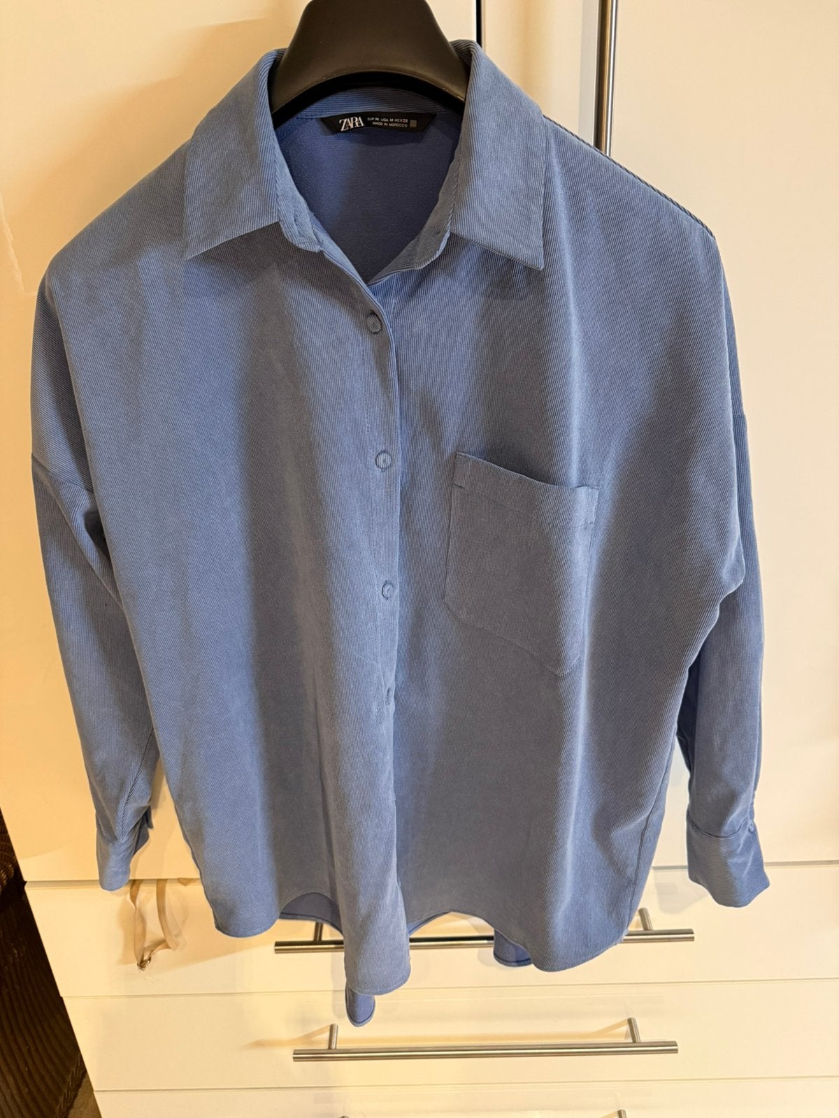 Zara lichtblauwe dunne rib blouse, maat M, Ophalen of Verzenden, Gedragen, Maat 38/40 (M), Blauw