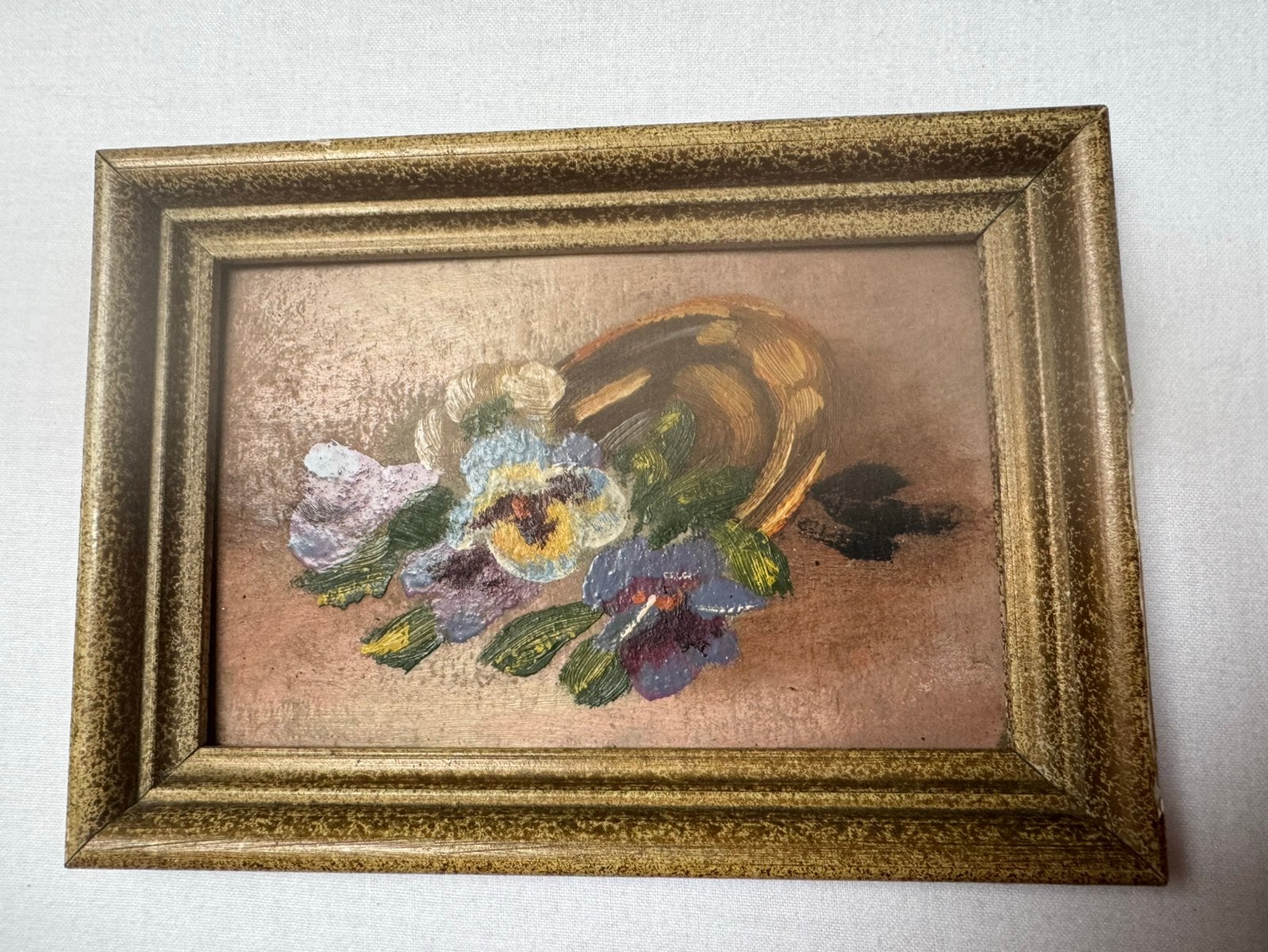 Oud schilderijtje violen, Ophalen of Verzenden, Bloemen