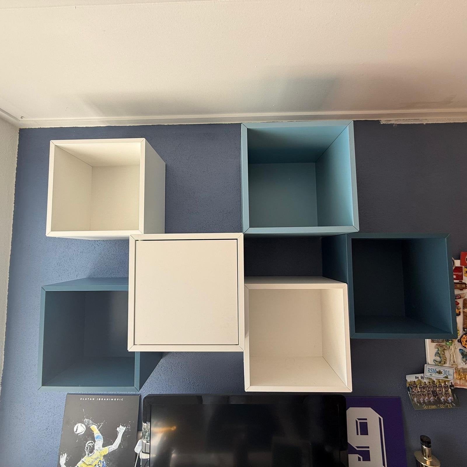 Wandkubussen - Set van 6 (wit en blauw), Ophalen of Verzenden, Gebruikt