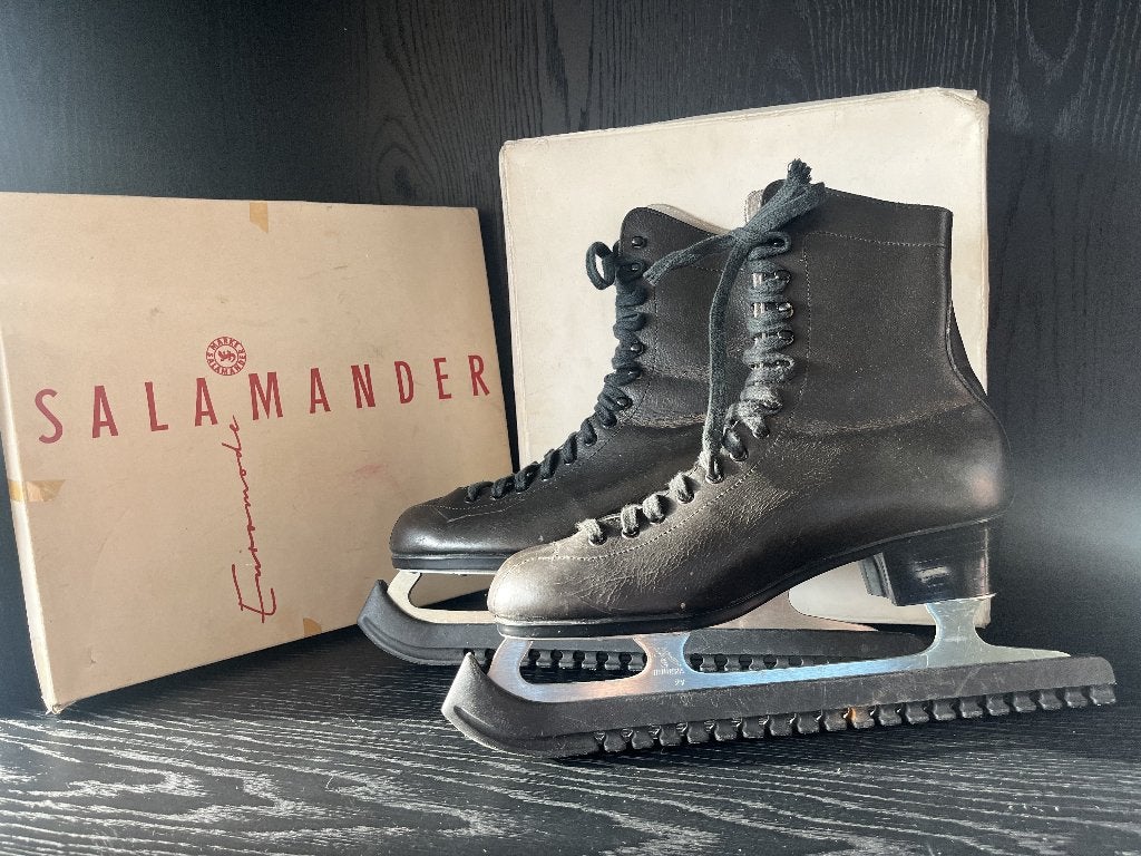kunstschaatsen met Hudora ijzers + Salamander opbergdoos, Overige merken, Gebruikt, Ophalen of Verzenden, Kunstschaatsen