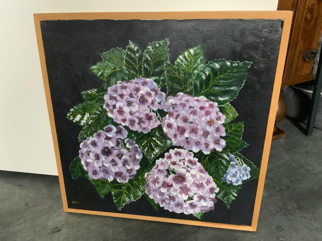 Schilderij Hortensia, Ophalen, Zo goed als nieuw, 50 tot 75 cm, Schilderij