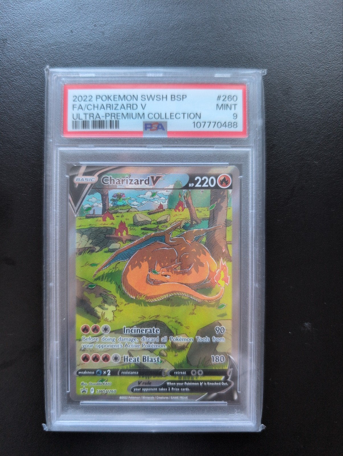 Charizard V SWSH260 PSA 9 Pokémon Kaart, Ophalen of Verzenden, Zo goed als nieuw, Losse kaart