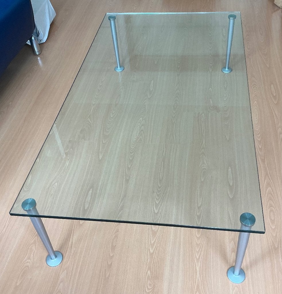Salontafel / tafel glas met metalen poten, Ophalen, Gebruikt, 100 tot 150 cm, 50 tot 100 cm