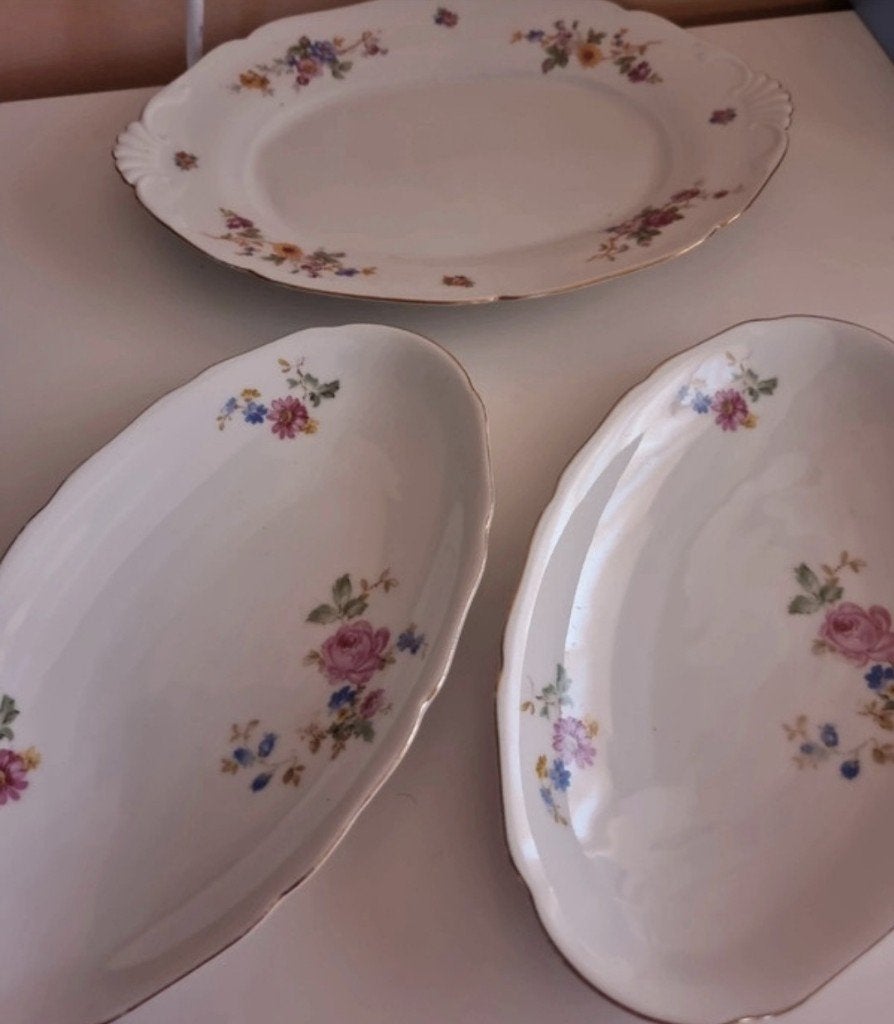 Set van 3 vintage RGK porseleinen schalen met bloemen print, Ophalen of Verzenden