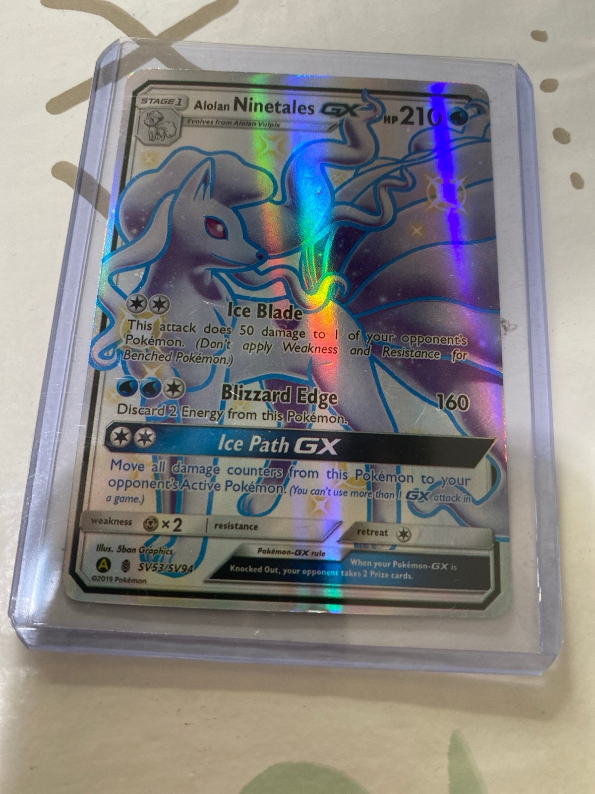 Alolan Ninetales GX SV53/SV94 Pokémon Kaart Foil, Ophalen of Verzenden, Zo goed als nieuw, Losse kaart, Foil