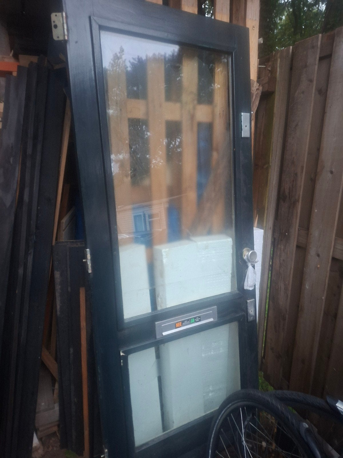 Donker groene Buitendeur met dubbel Glas 209x89, Gebruikt, 80 tot 100 cm, Ophalen of Verzenden, Buitendeur
