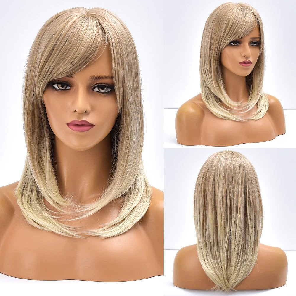 Halflange Blonde Dames Pruik Met Bob Vrouwen Blond Haarstuk, Verzenden, Nieuw, Pruik of Haarverlenging