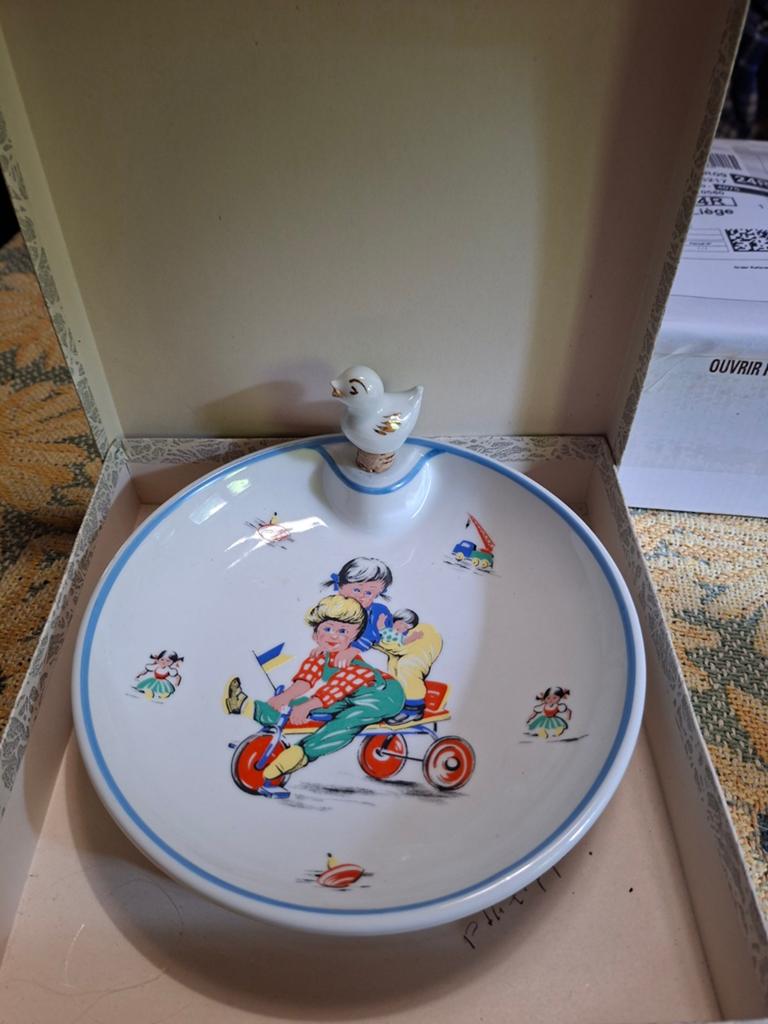 Limoge porselein kinder warmwaterbordje vintage, Verzenden