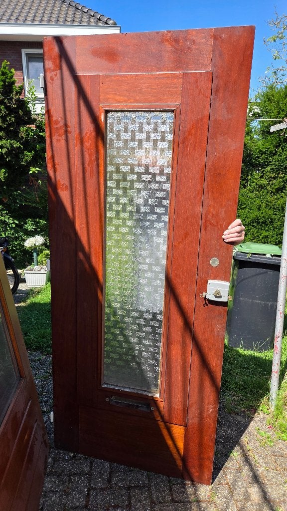 Hardhouten deuren met ruiten, Ophalen, Gebruikt, 80 tot 100 cm, Buitendeur
