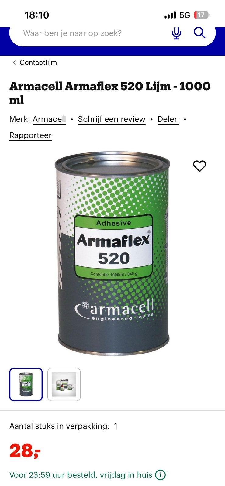 Armaflex 3x 1000 ml, Ophalen, Zo goed als nieuw, Groen