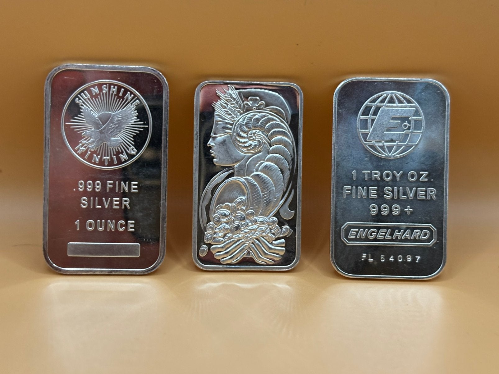 3 x 1oz zilver baartjes Pamp Suisse Engelhard sunshine Mint, Postzegels en Munten, Edelmetalen en Baren, Ophalen of Verzenden