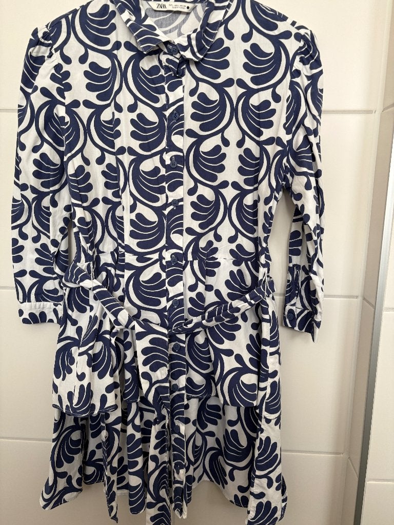 Geweldig leuk jurkje, blauw/wit, L, zgan! Zara, Blauw, Zara, Maat 42/44 (L), Ophalen of Verzenden