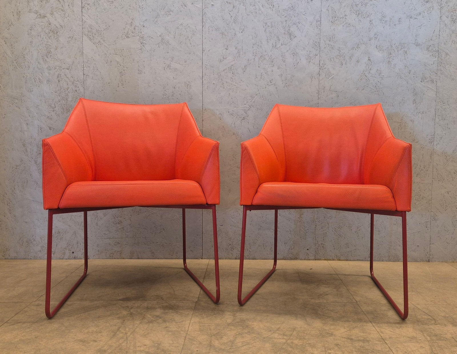 Leolux Mara Design Eetkamerstoelen Rood Leer, Ophalen, Leolux, Zo goed als nieuw, Vier