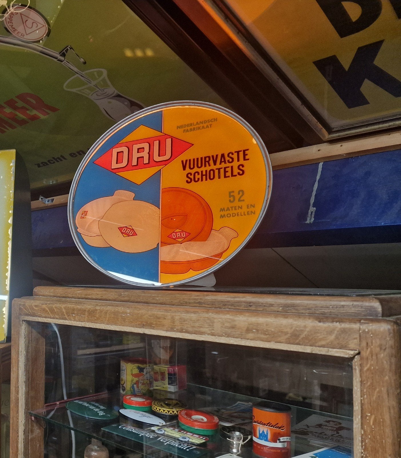 Dru emaille oude reclame lichtbak, Verzamelen, Merken en Reclamevoorwerpen, Ophalen of Verzenden, Gebruikt, Reclamebord
