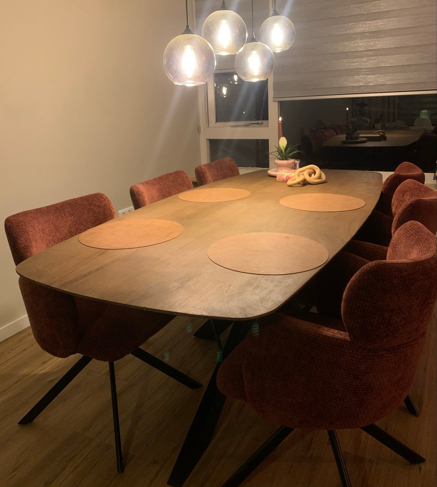 Moderne eettafel met 6 stoelen - Zo goed als nieuw, 100 tot 150 cm, 200 cm of meer, Ophalen of Verzenden, Zo goed als nieuw