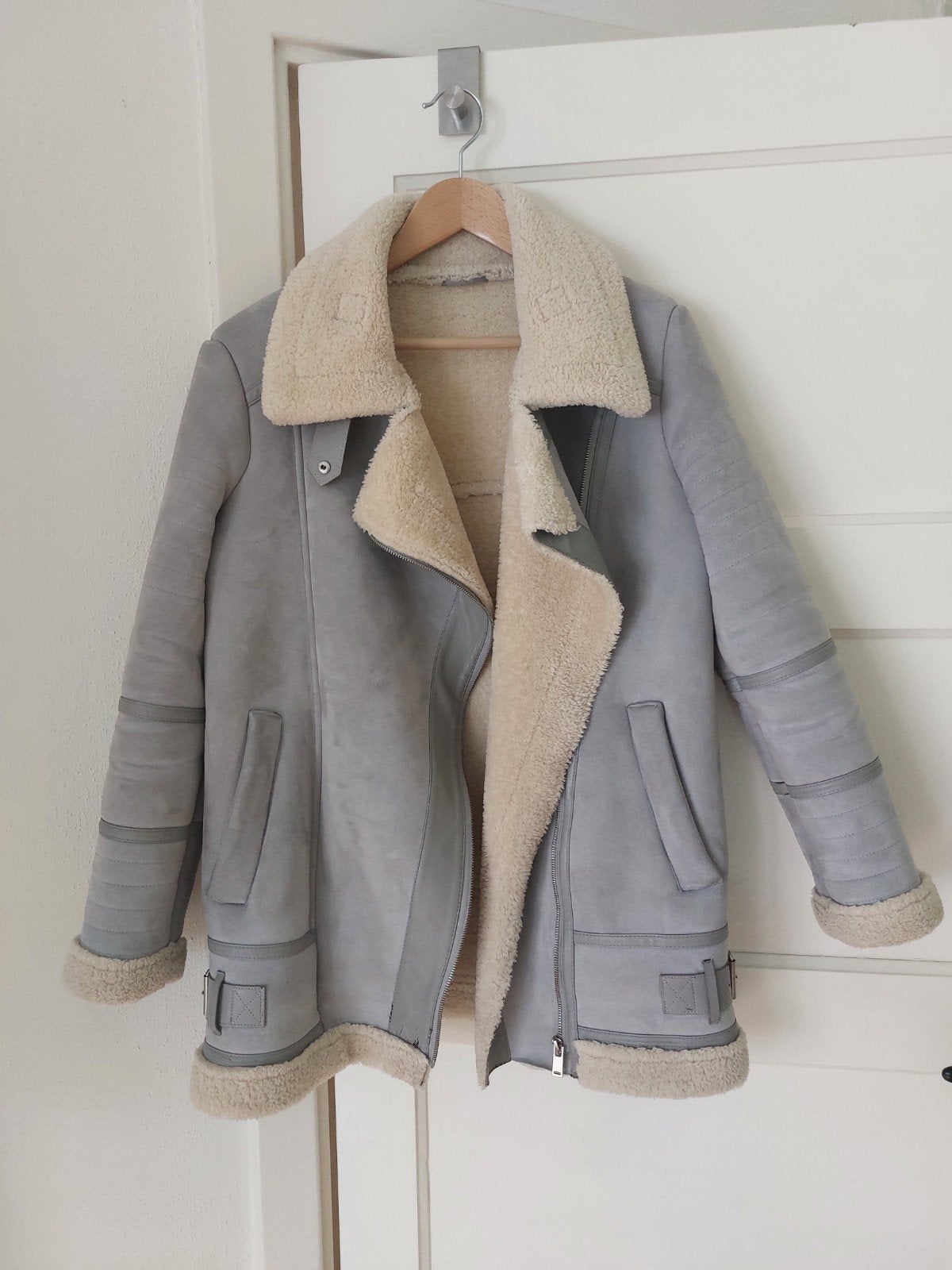 Zara Basic Outerwear Lammy Coat Grijs Maat S, Ophalen, Zara Basic Outerwear, Maat 36 (S), Grijs