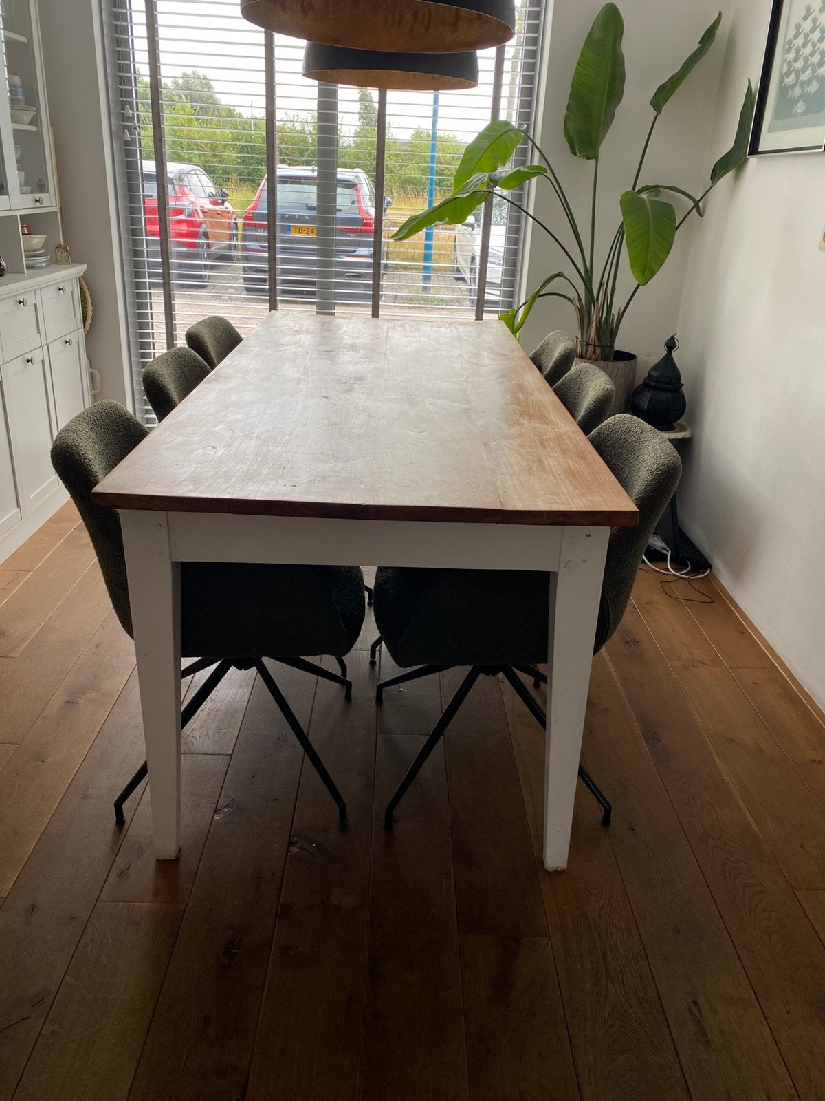 Mooie Teakhouten eettafel met witte poten, Huis en Inrichting, Tafels | Eettafels, Ophalen, Gebruikt, Teakhout, 50 tot 100 cm