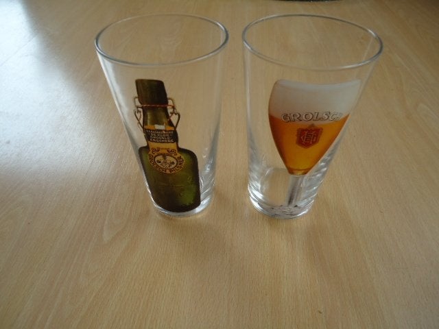 2 Grolsch glazen, vintage, Verzamelen, Biermerken, Ophalen of Verzenden, Zo goed als nieuw, Glas of Glazen, Grolsch