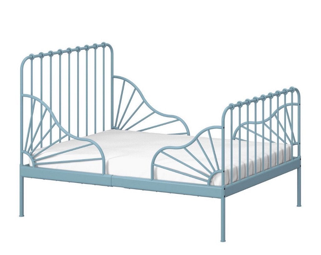Minnen meegroeibed ikea grijsblauw, Ophalen, Zo goed als nieuw, 180 cm of meer, 70 tot 85 cm