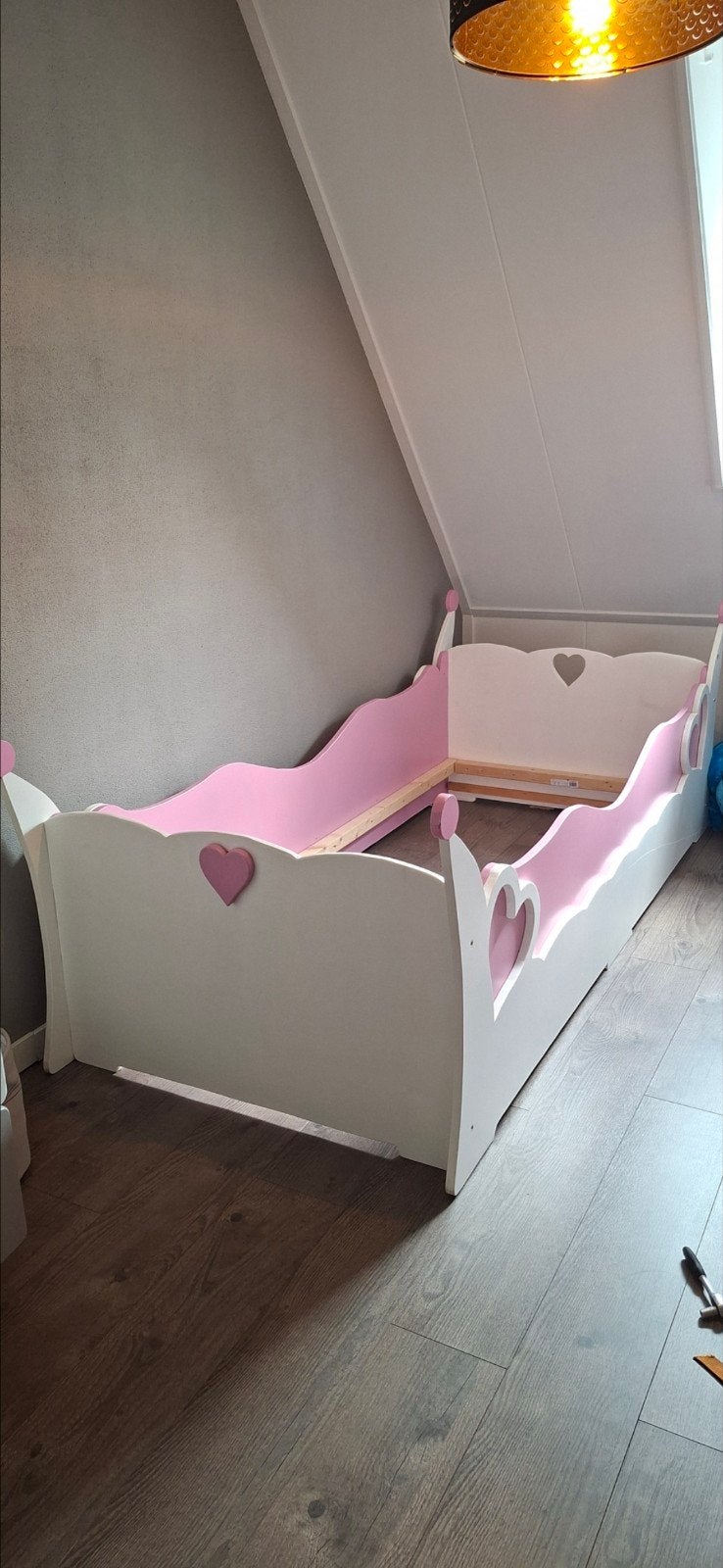 Prinsessenbed 90x200 cm - Roze/Wit incl bedbodem., Ophalen, Gebruikt, Eenpersoons, Wit
