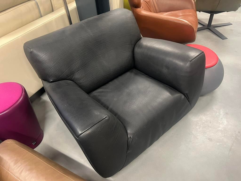 Molinari Fat Boy Fauteuil Zwart leer Design Stoel, Nieuw, Ophalen of Verzenden, Molinari, 50 tot 75 cm