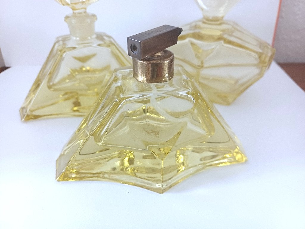 3 delige toilettafel set, Boheems geperst glas, art deco, Ophalen of Verzenden