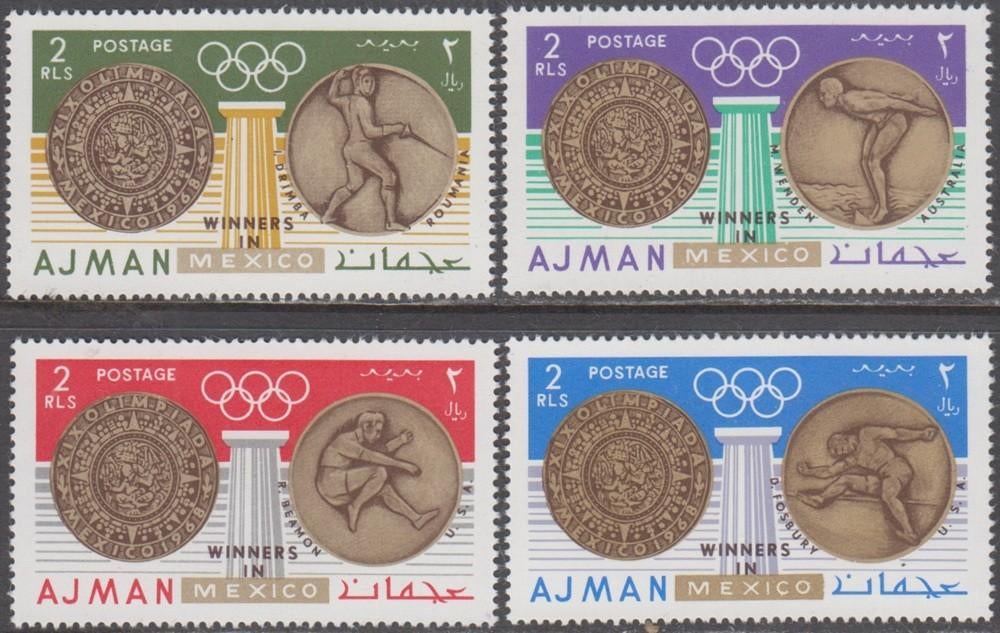 Olympische Spelen Mexico Winnaars Goud, Ajman Michel 341/344, Ophalen of Verzenden, Postfris, Sport