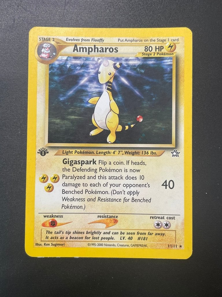 Ampharos 1/111 1st edition, Neo Genesis, Ophalen of Verzenden, Zo goed als nieuw, Losse kaart, Foil