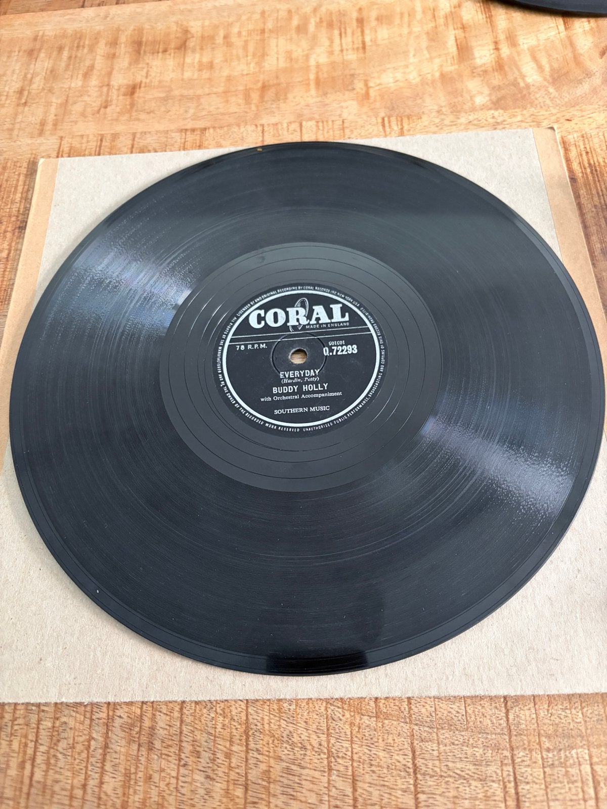 Buddy Holly - Everyday / Peggy Sue 78 RPM (Coral Q.72293), Cd's en Dvd's, Vinyl | Pop, Rock, Gebruikt, 10 inch, Originele persing