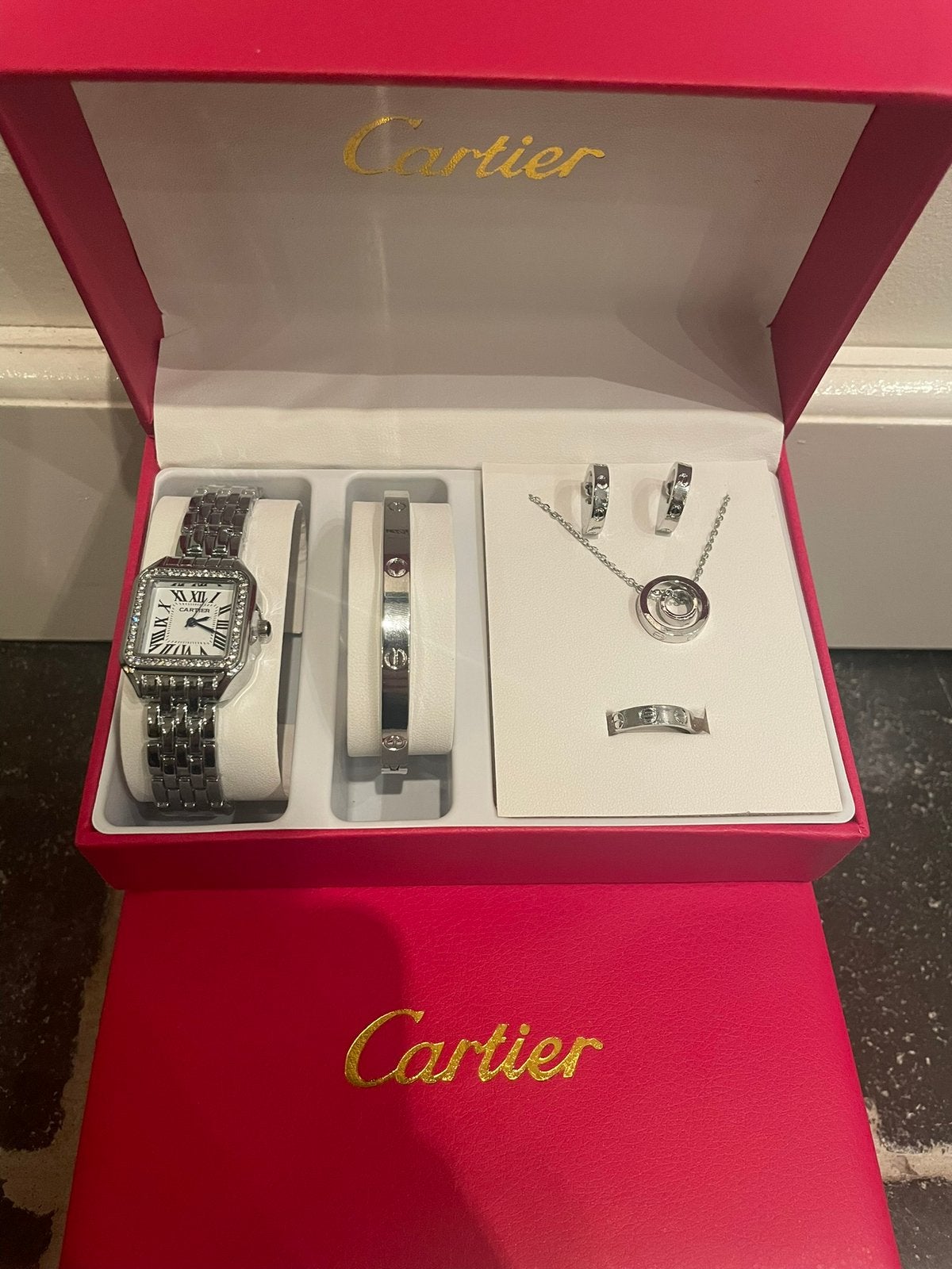 Cartier horloge/ sieraden set zilver, Ophalen of Verzenden, Nieuw, Staal, Overige merken