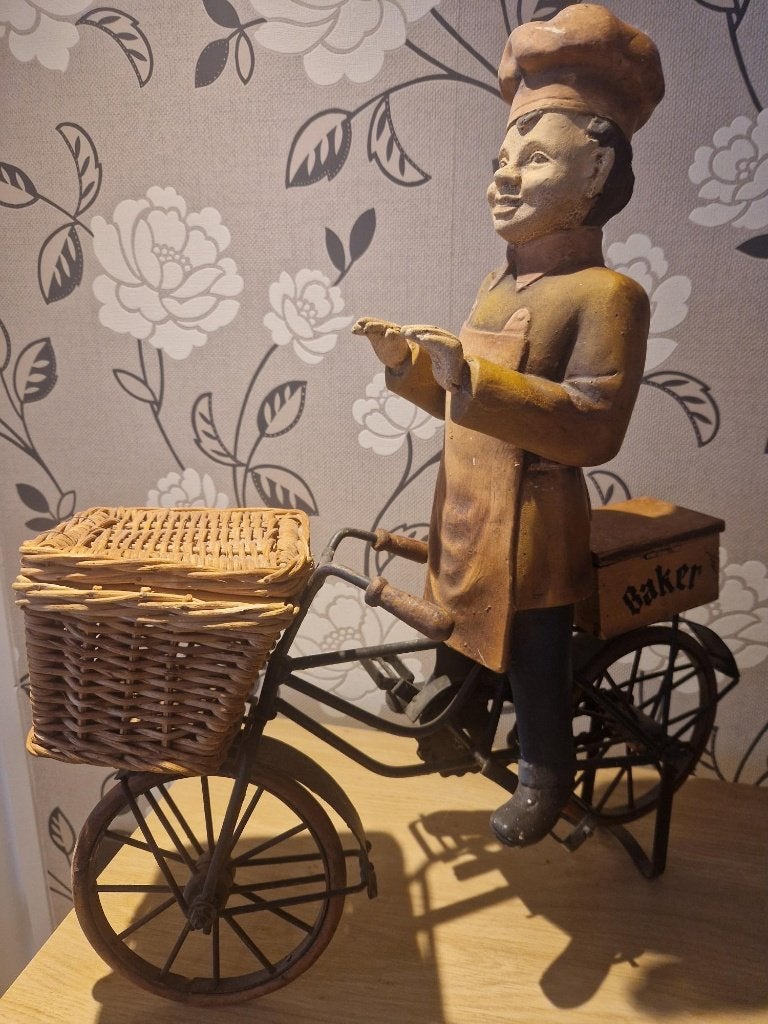 Vintage Bakker op Fiets Beeld - Decoratief, Ophalen