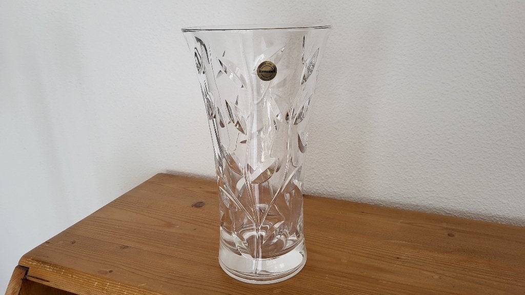 Ravenna zware loodkristallen vaas met bladmotief, Huis en Inrichting, Woonaccessoires | Vazen, Ophalen, Zo goed als nieuw, 25 cm