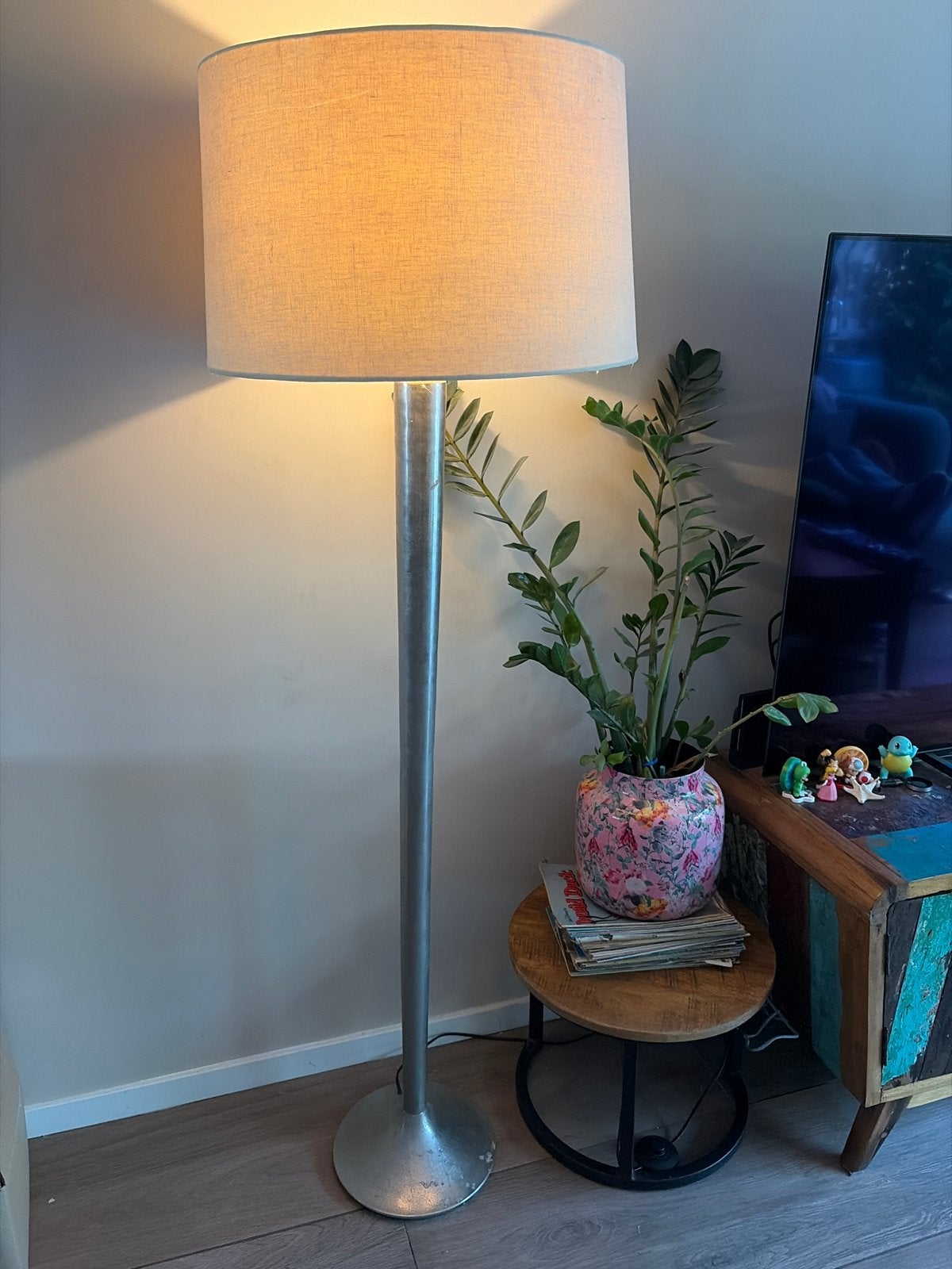 Elegante [Diga Colmore] vloerlamp | zwaar ‘verzilverde’ voet, Gebruikt, Metaal, 150 tot 200 cm, E27 (groot)