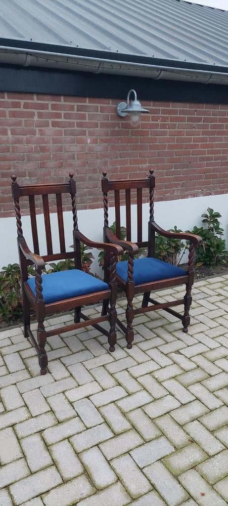 Set antiek eiken stoelen fauteuils tudor style setprijs, Antiek en Kunst, Ophalen