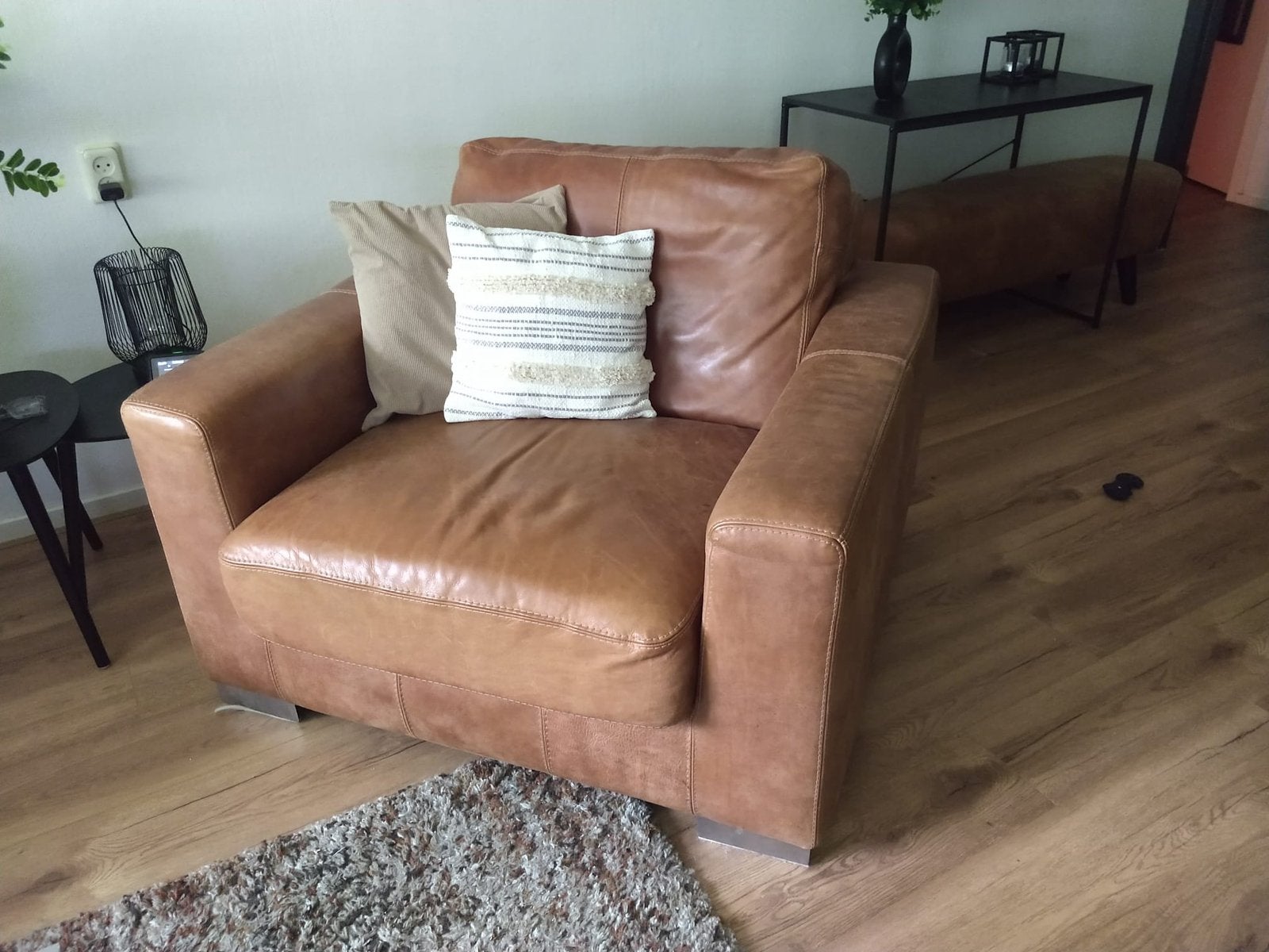 Prachtige L’Ancora Collection fauteuil – echt cognac leer, Ophalen, Gebruikt, 75 tot 100 cm, Leer