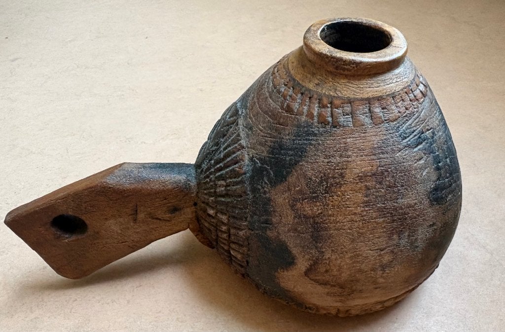 Ceremoniële opiumpot, India, Antiek en Kunst, Hout, Gesneden, Bruin, India