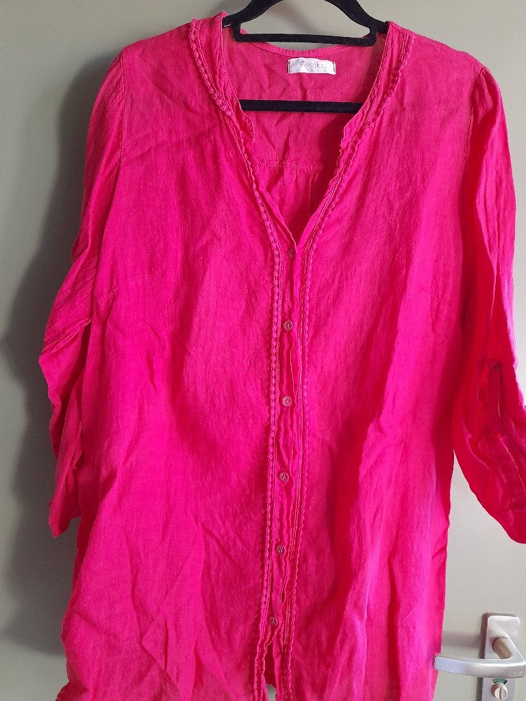 Blouse top fuchsia roze katoen linnen Paprika mt 42, Kleding | Dames, Maat 42/44 (L), Ophalen of Verzenden, Zo goed als nieuw