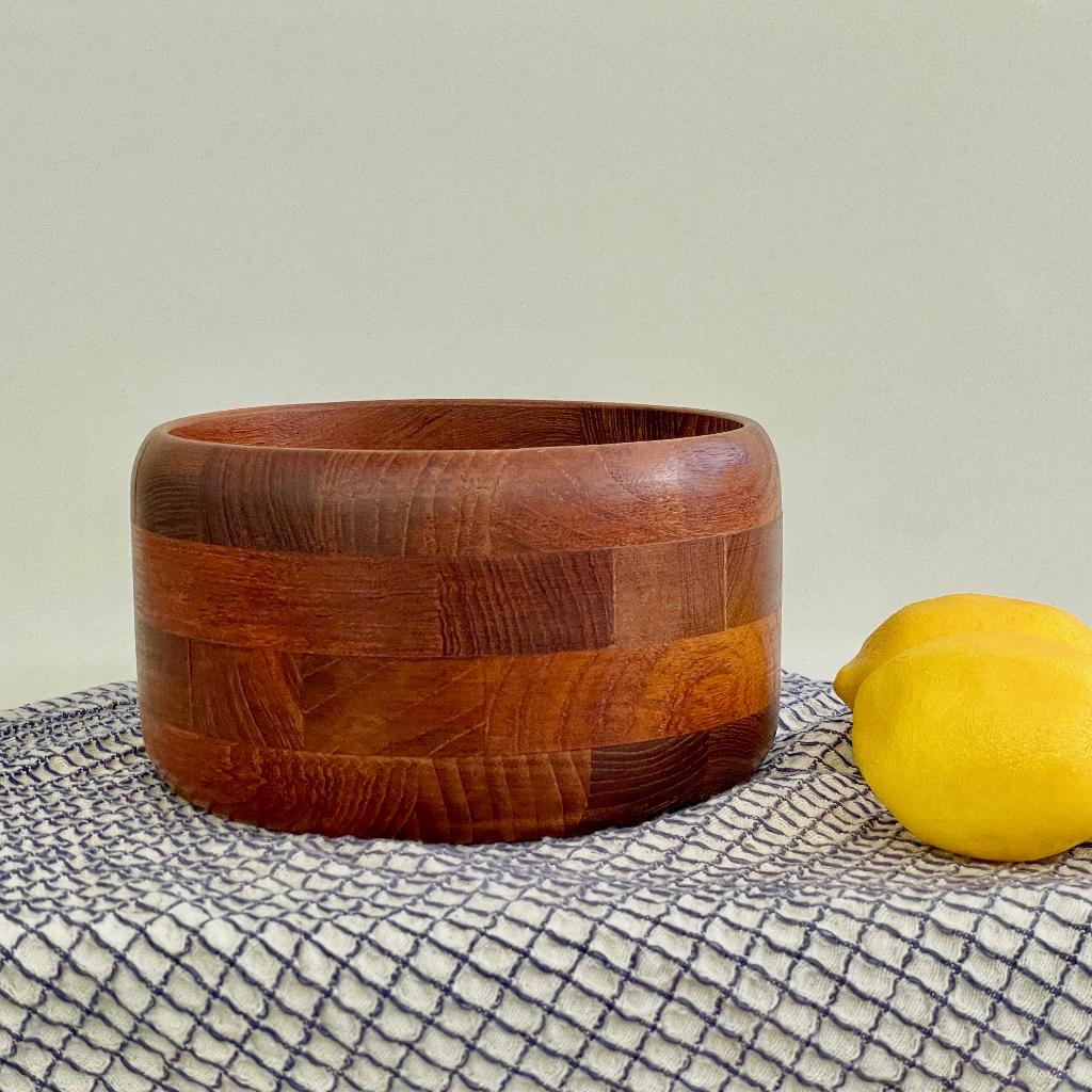 teak SCHAAL Kjeni Denmark Mid Century Design vintage bowl, Gebruikt, Schaal, Rond, Ophalen of Verzenden
