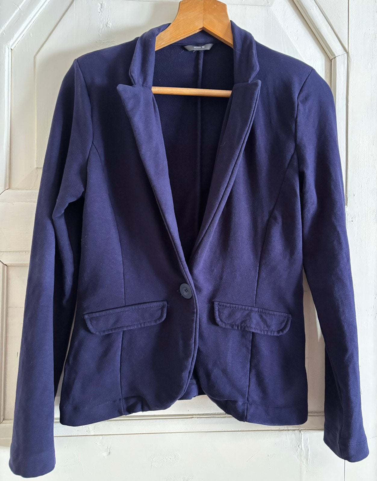Colbertje blazer HEMA maat M van sweatstof donkerblauw., Maat 38/40 (M), Blauw, Ophalen of Verzenden, Zo goed als nieuw