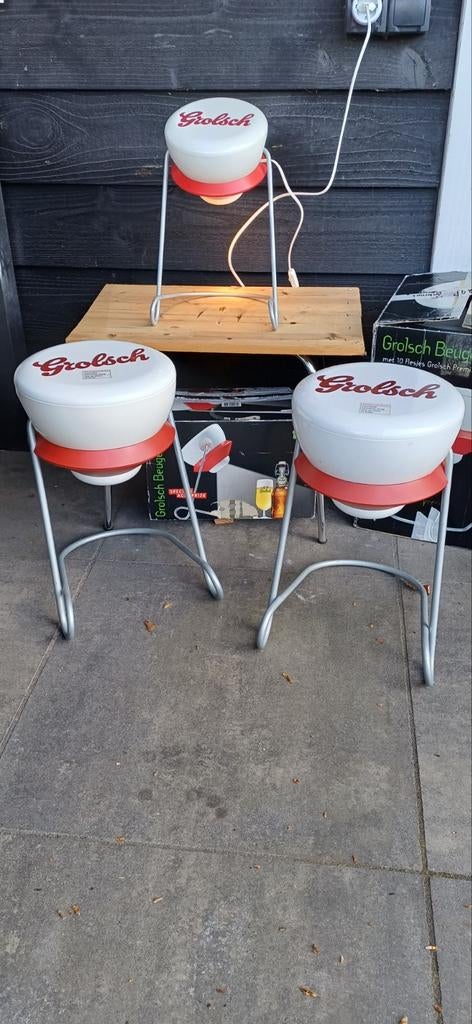 Grolsch beugel bijzet tafeltje lamp mancave, Ophalen, Reclamebord, Plaat of Schild, Grolsch