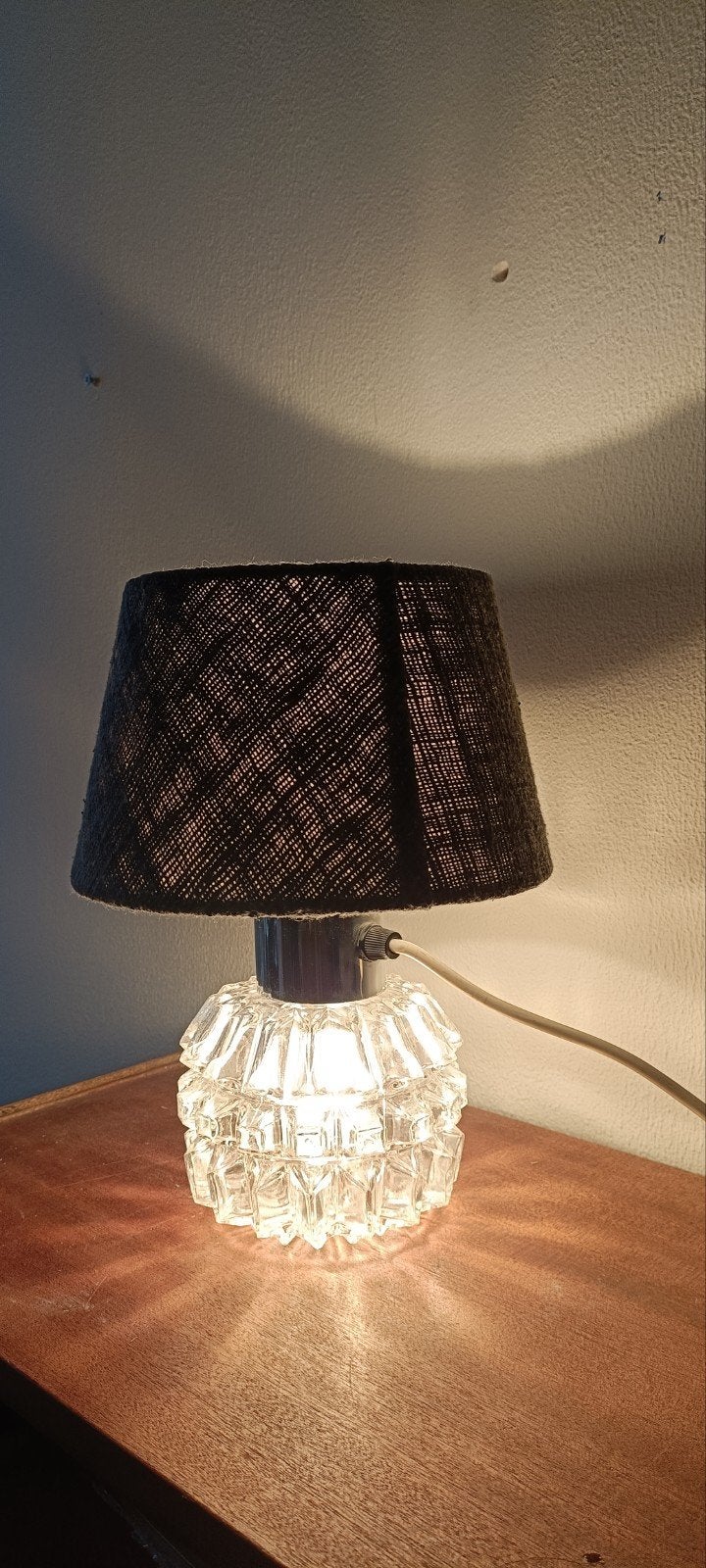 Vintage Tafellamp met Glazen Voet en Twee Lichtpunten, Ophalen of Verzenden, Gebruikt, Glas, Vintage
