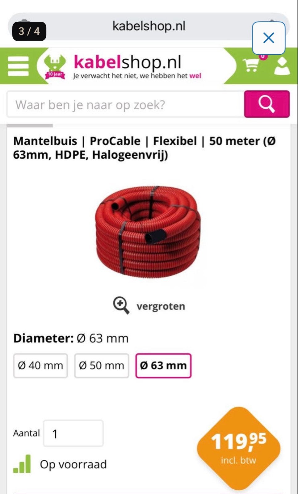 Nieuwe ProCable Mantelbuis 63mm, 50 meter, HDPE, Ophalen, Nieuw, Overige merken, Kabel of Snoer