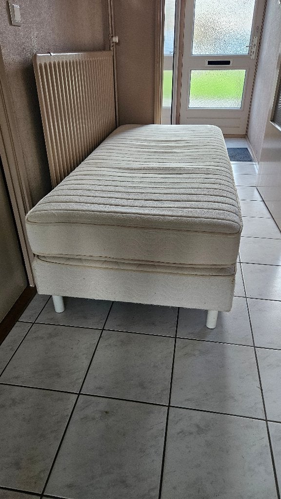 boxspring 1 persoons, Gebruikt, 90 cm, Eenpersoons, Beige
