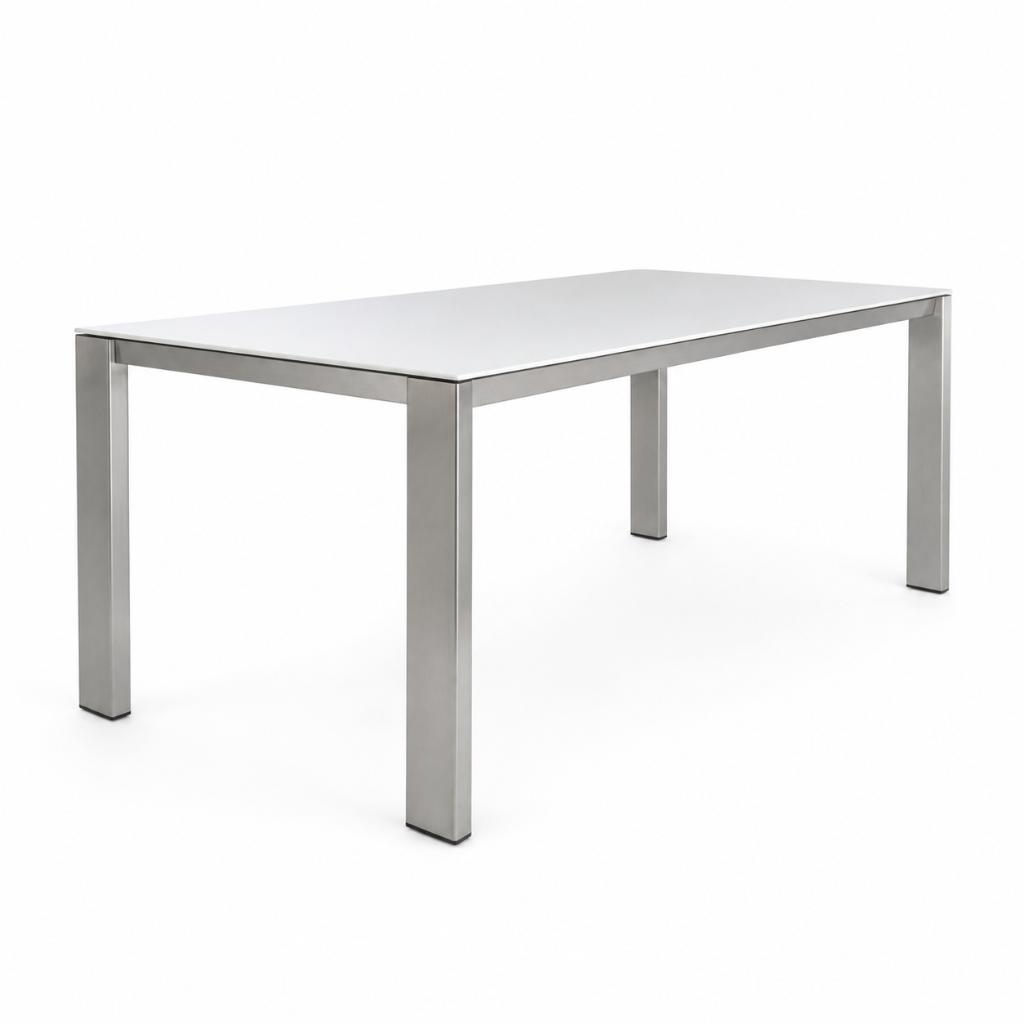 Bert Plantagie Edge eettafel 220 cm – wit HPL – RVS design, Ophalen, 200 cm of meer, Zo goed als nieuw, Vijf personen of meer