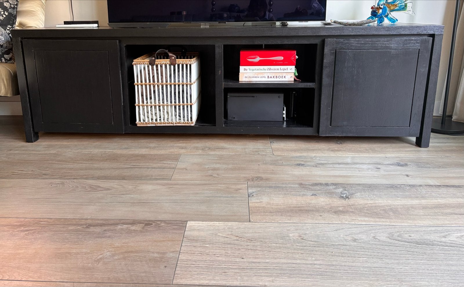 *GRATIS* Teakhouten tv-meubel / laag dressoir, Ophalen, Gebruikt, Teakhout, 200 cm of meer