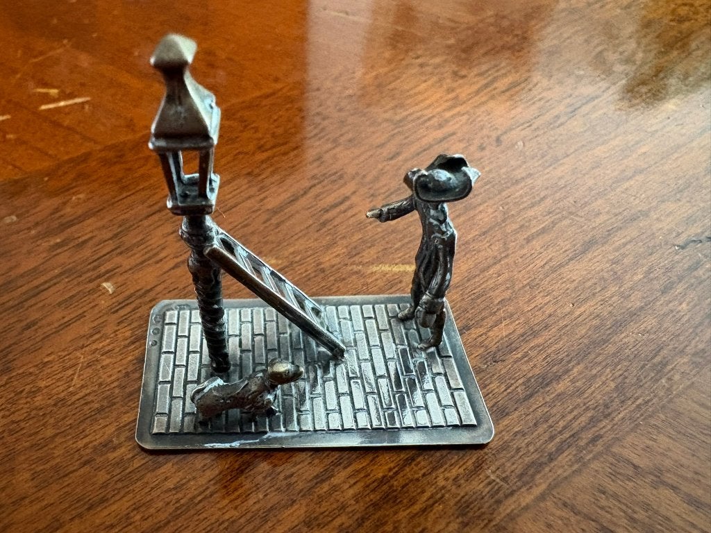 Zilveren miniatuur van lantaarnopsteker, Antiek en Kunst, Ophalen of Verzenden