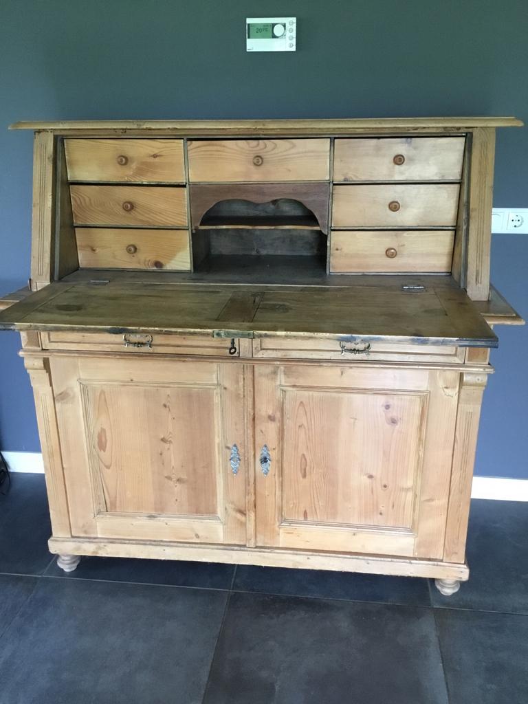 Antiek grenen secretaire / bureau met opbouw, Ophalen